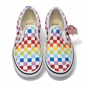 Vans Rainbow Checkered Classic Slip On Sneakers.